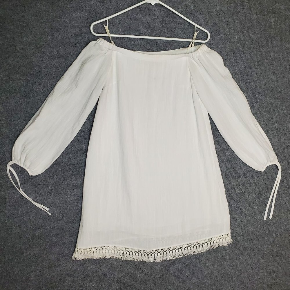 Lilly Pulitzer 25150 Adira Sz 2XS White Off Shoulder Wrist Ties Fringe Dress A20